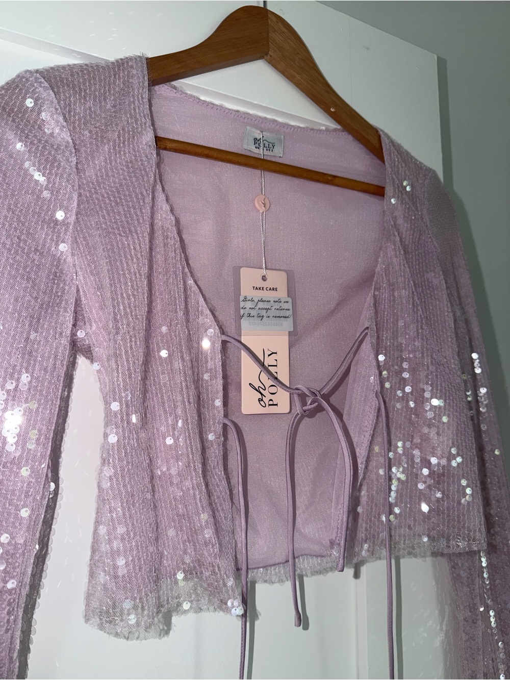 Oh Polly Dusty Pink Sequin Long Sleeve Blouse and skirt - Picture 6 of 6